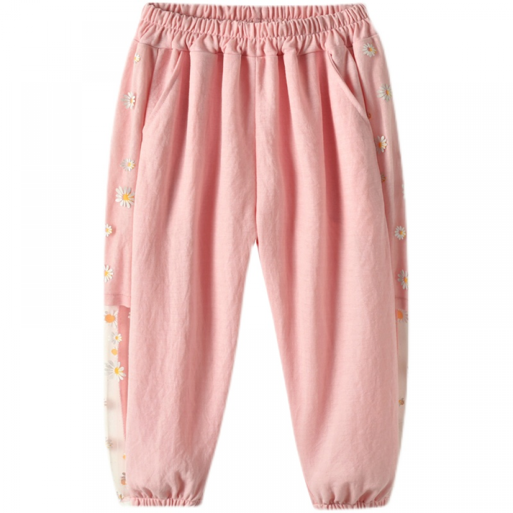 Girls Floral Mesh Splicing Pants trendy kids wholesale clothing