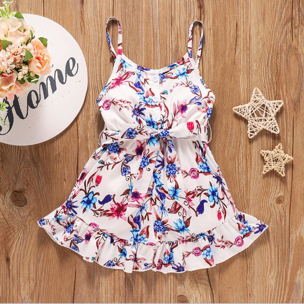 Girls Floral Printed Bow Sling Dress kids wholesale clothing