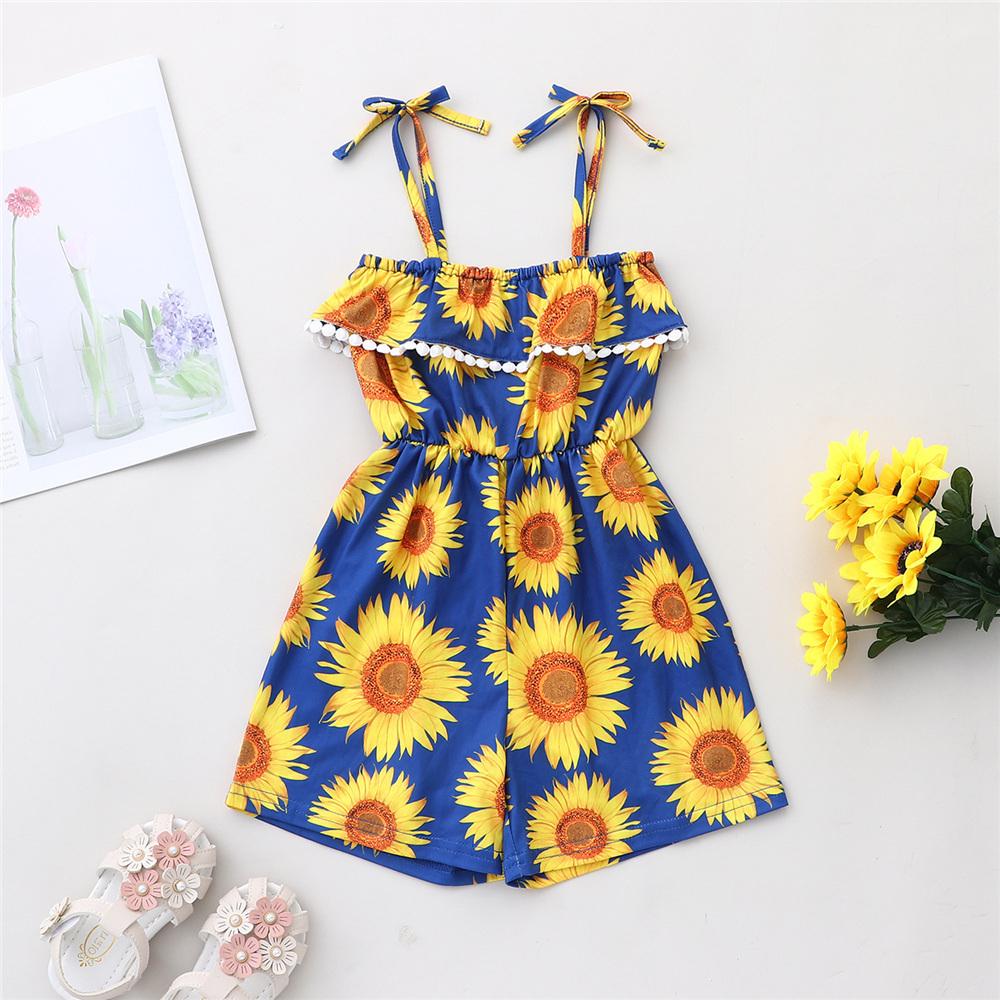 Girls Floral Printed Fashion Sling Jumpsuit children wholesale clothing