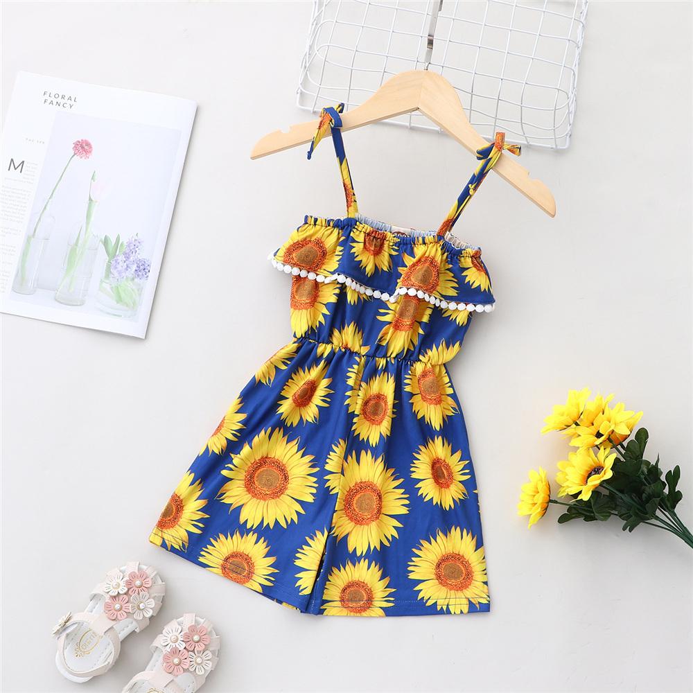 Girls Floral Printed Fashion Sling Jumpsuit children wholesale clothing