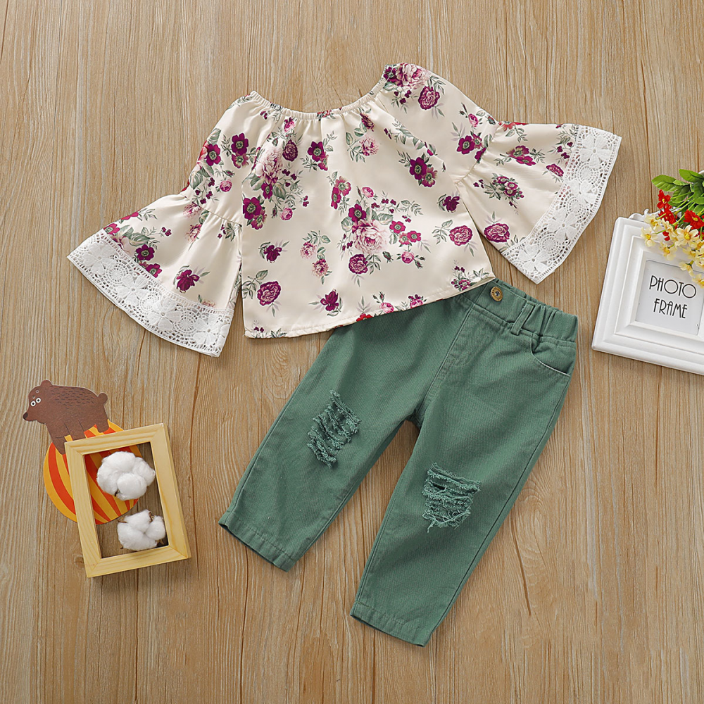 Girls Floral Printed Fashion Top & Pants wholesale kids clothing