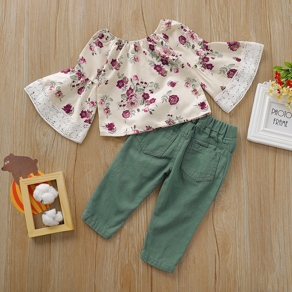 Girls Floral Printed Fashion Top & Pants wholesale kids clothing