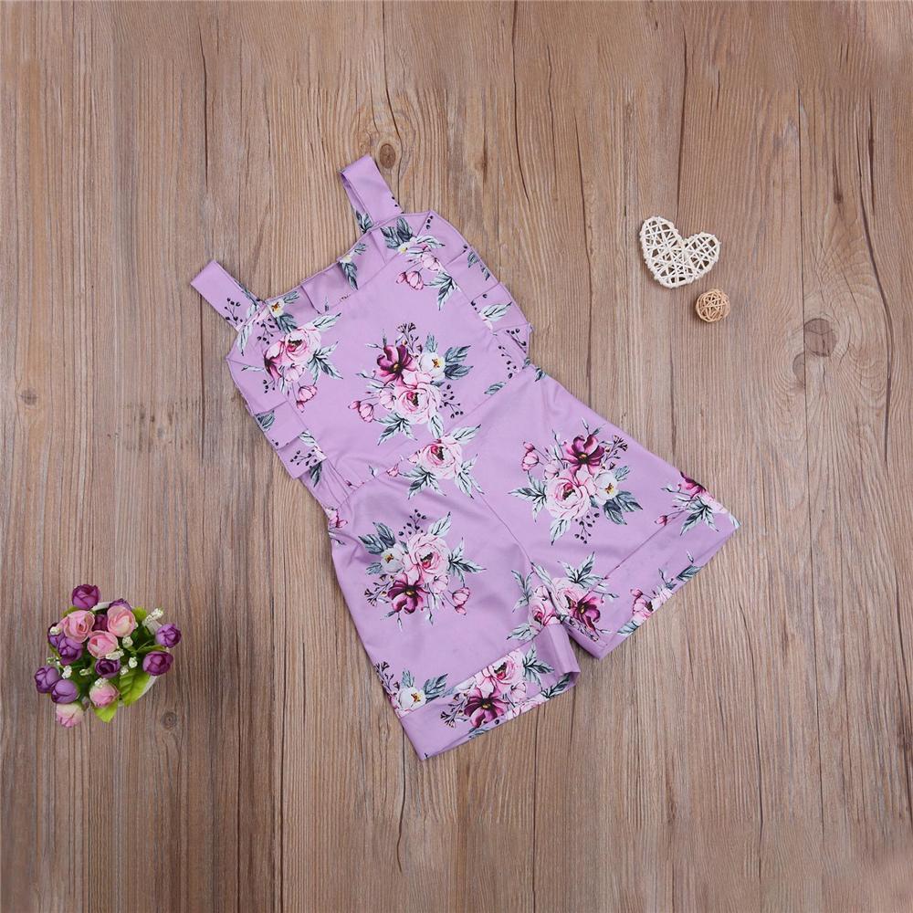 Girls Floral Printed Jumpsuit Cheap Childrens Clothes Wholesale
