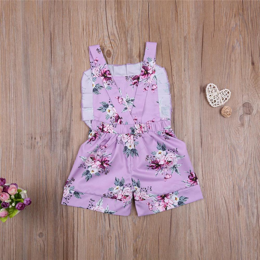 Girls Floral Printed Jumpsuit Cheap Childrens Clothes Wholesale
