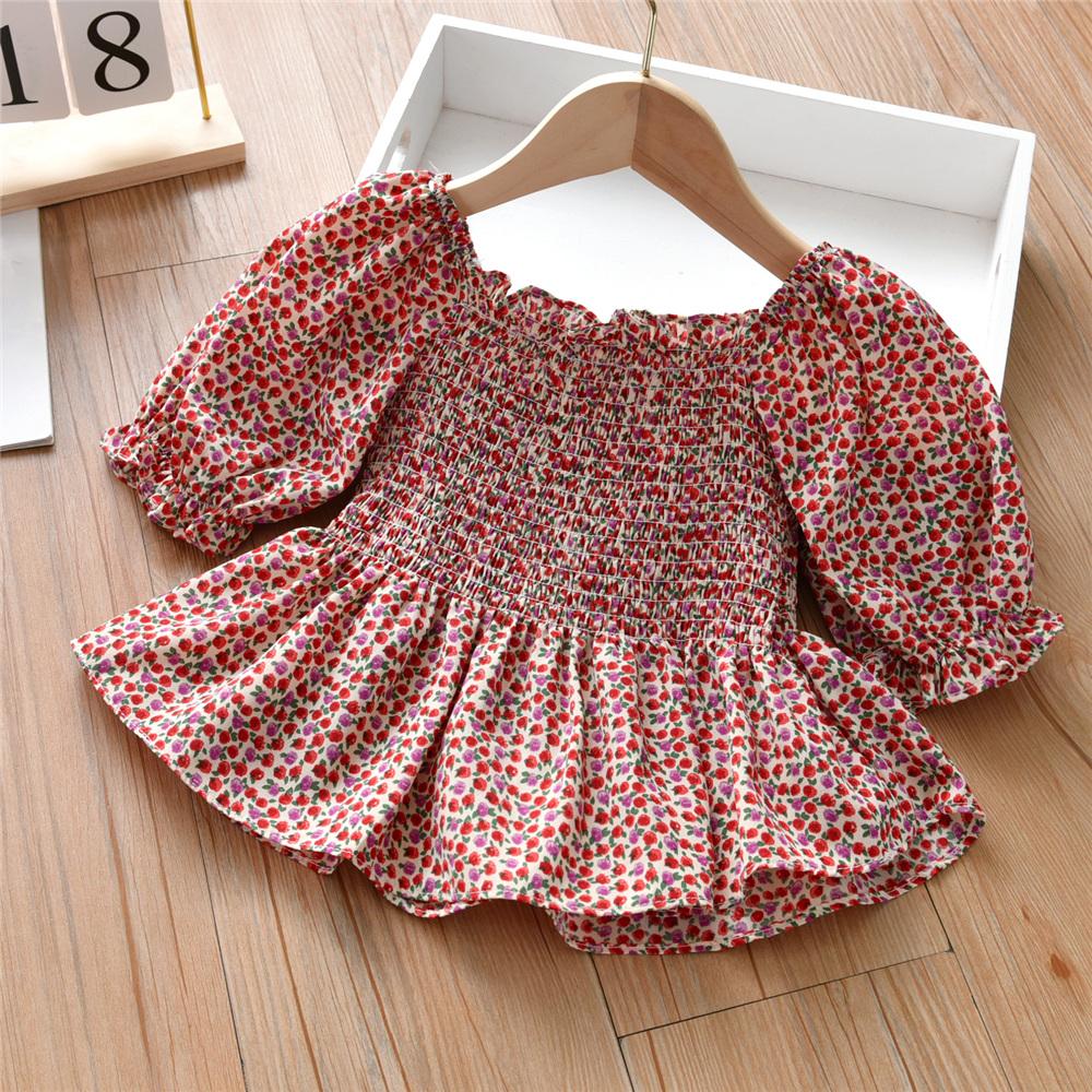 Girls Floral Printed Long Sleeve Blouses trendy kids wholesale clothing