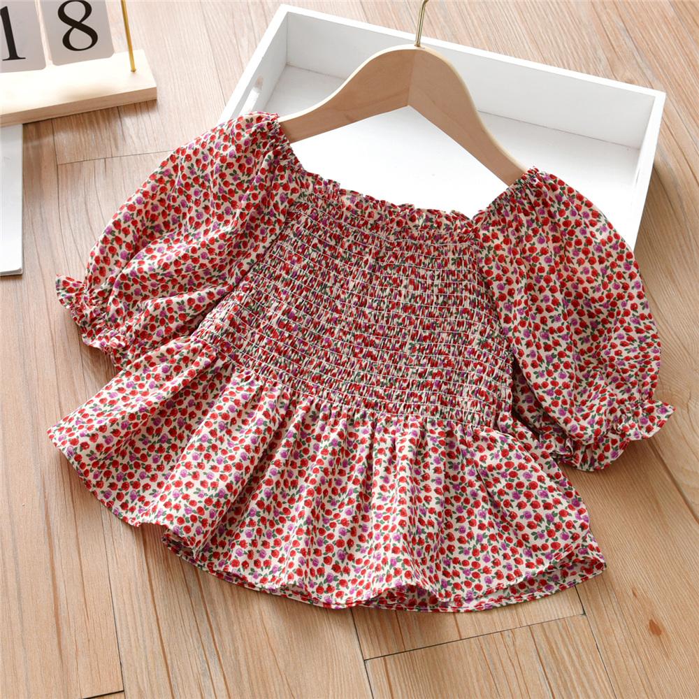 Girls Floral Printed Long Sleeve Blouses trendy kids wholesale clothing