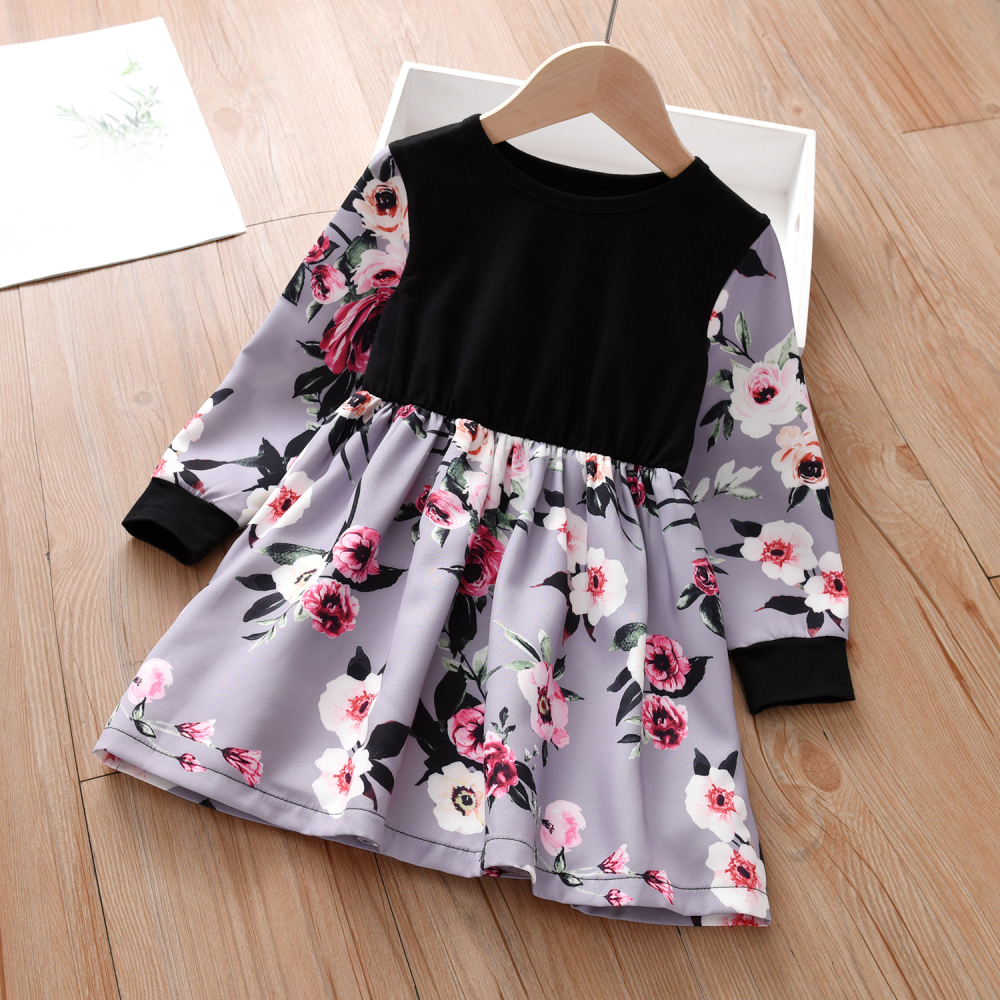 Girls Floral Printed Long Sleeve Dress wholesale kids clothes