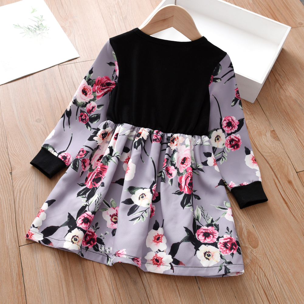 Girls Floral Printed Long Sleeve Dress wholesale kids clothes