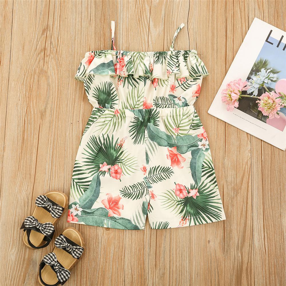 Girls Floral Printed Off Shoulder Sling Jumpsuit kids wholesale clothing