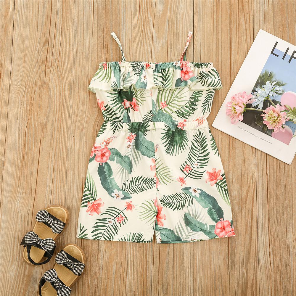 Girls Floral Printed Off Shoulder Sling Jumpsuit kids wholesale clothing