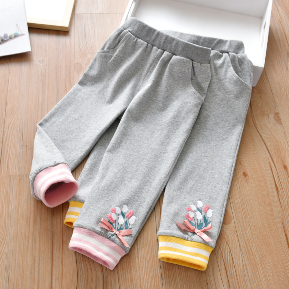 Girls Floral Printed Pocket Fashion Pants trendy kids wholesale clothing