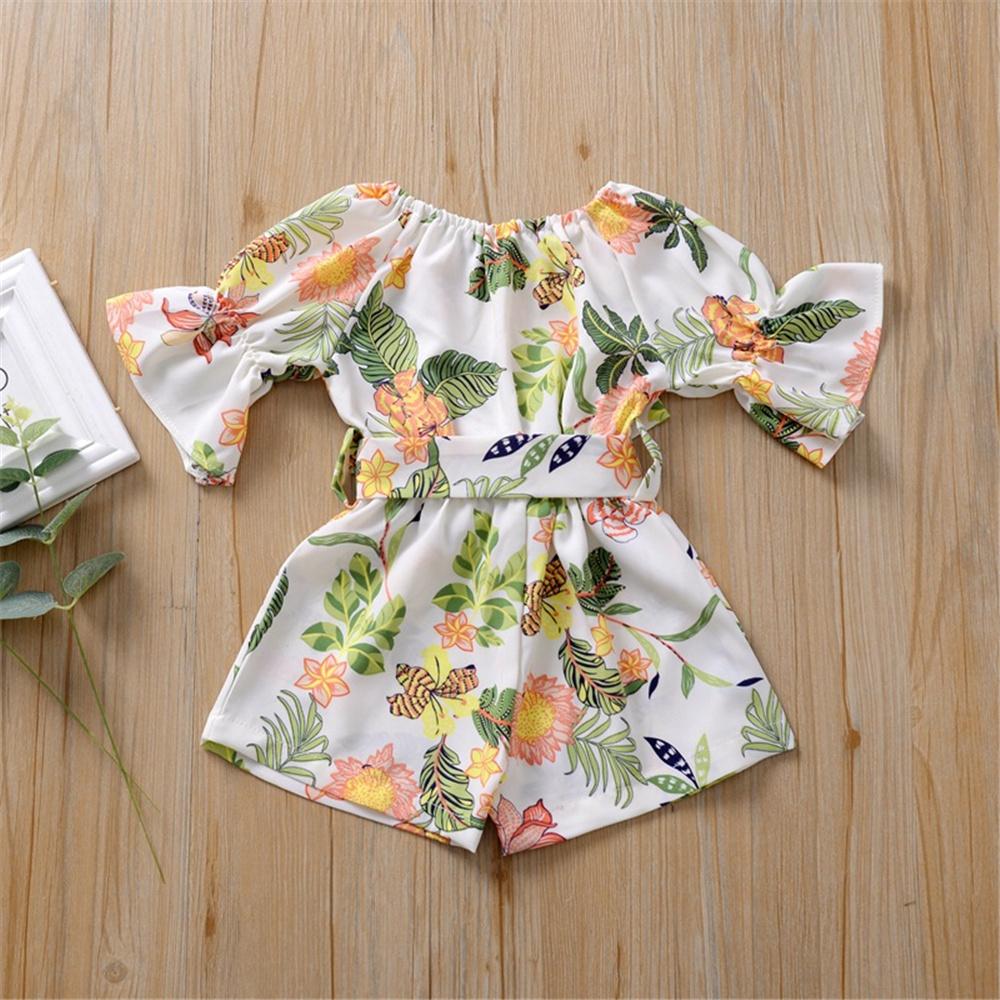 Girls Floral Printed Short Sleeve Belt Jumpsuit Baby Girl Boutique Clothing Wholesale