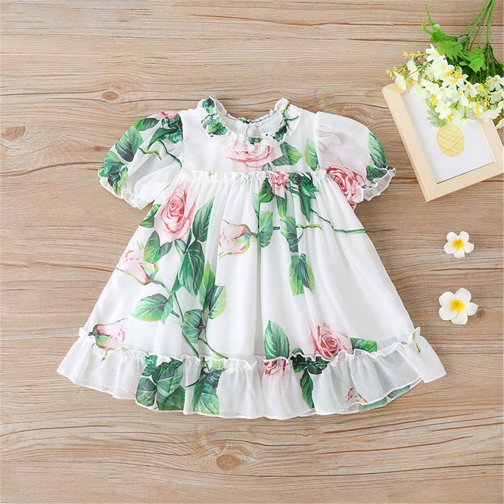 Baby Girls Floral Printed Short Sleeve Summer Dress Baby Summer Dress