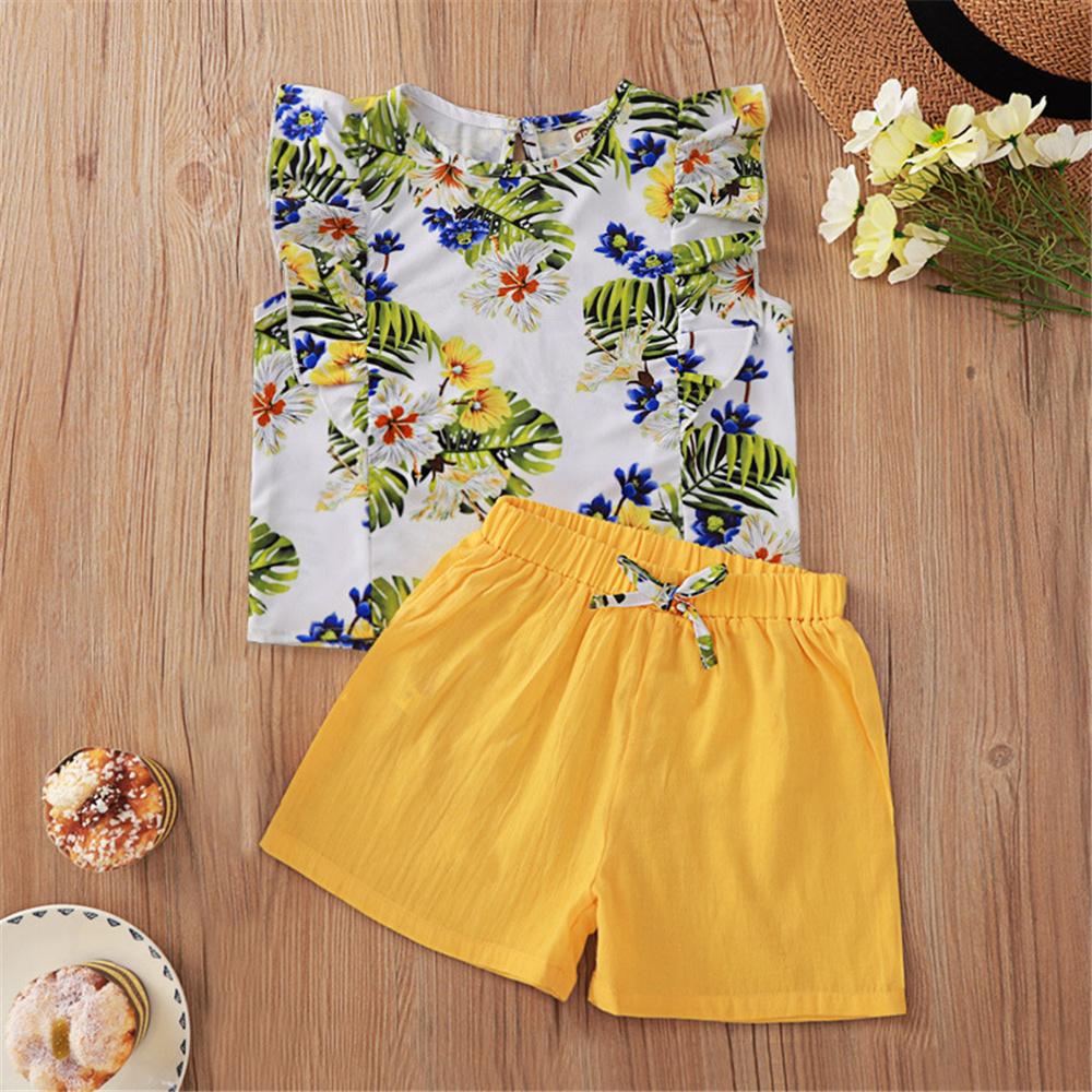 Girls Floral Printed Sleeveless Top & Shorts wholesale kids clothing