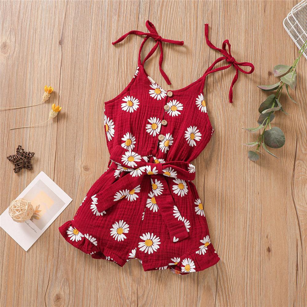Girls Floral Printed Sling Jumpsuit Summer Romper childrens wholesale clothing