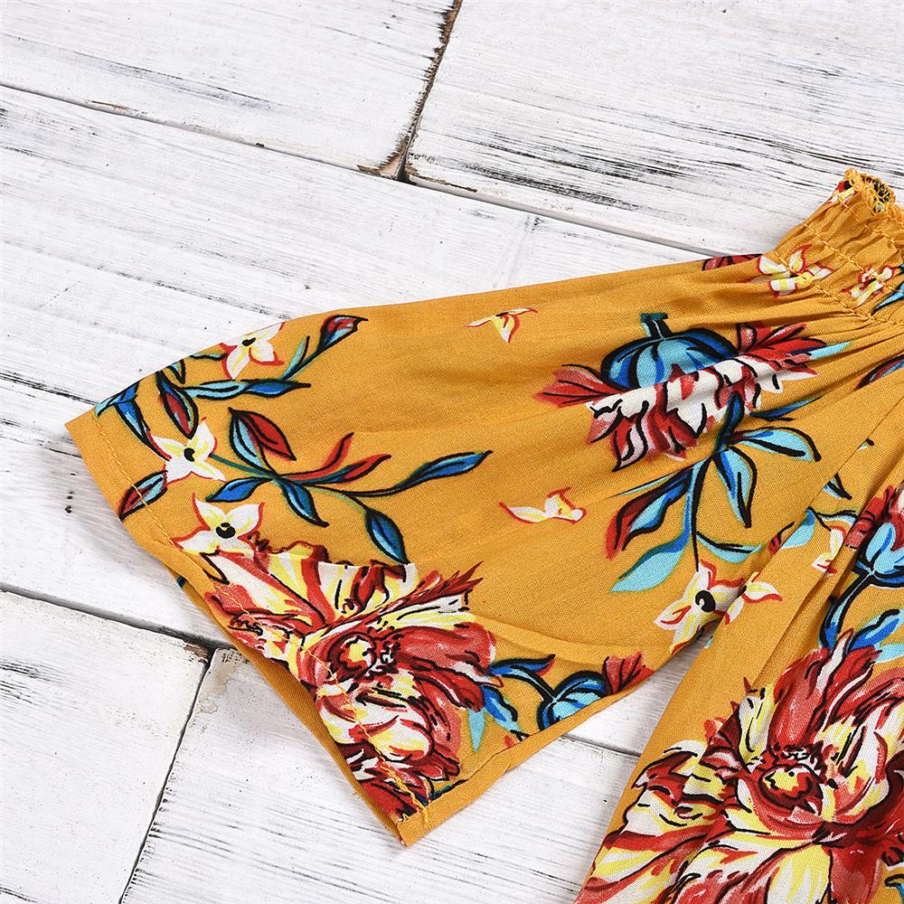 Girls Floral Printed Sling Short Sleeve Top & Solid Denim Skirt Toddler Girls Wholesale