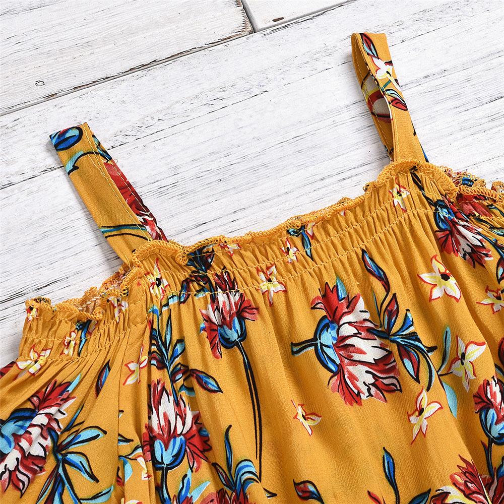 Girls Floral Printed Sling Short Sleeve Top & Solid Denim Skirt Toddler Girls Wholesale