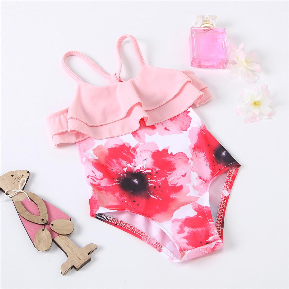 Girls Floral Printed Sling Swimwear Toddler One Piece Swimsuit
