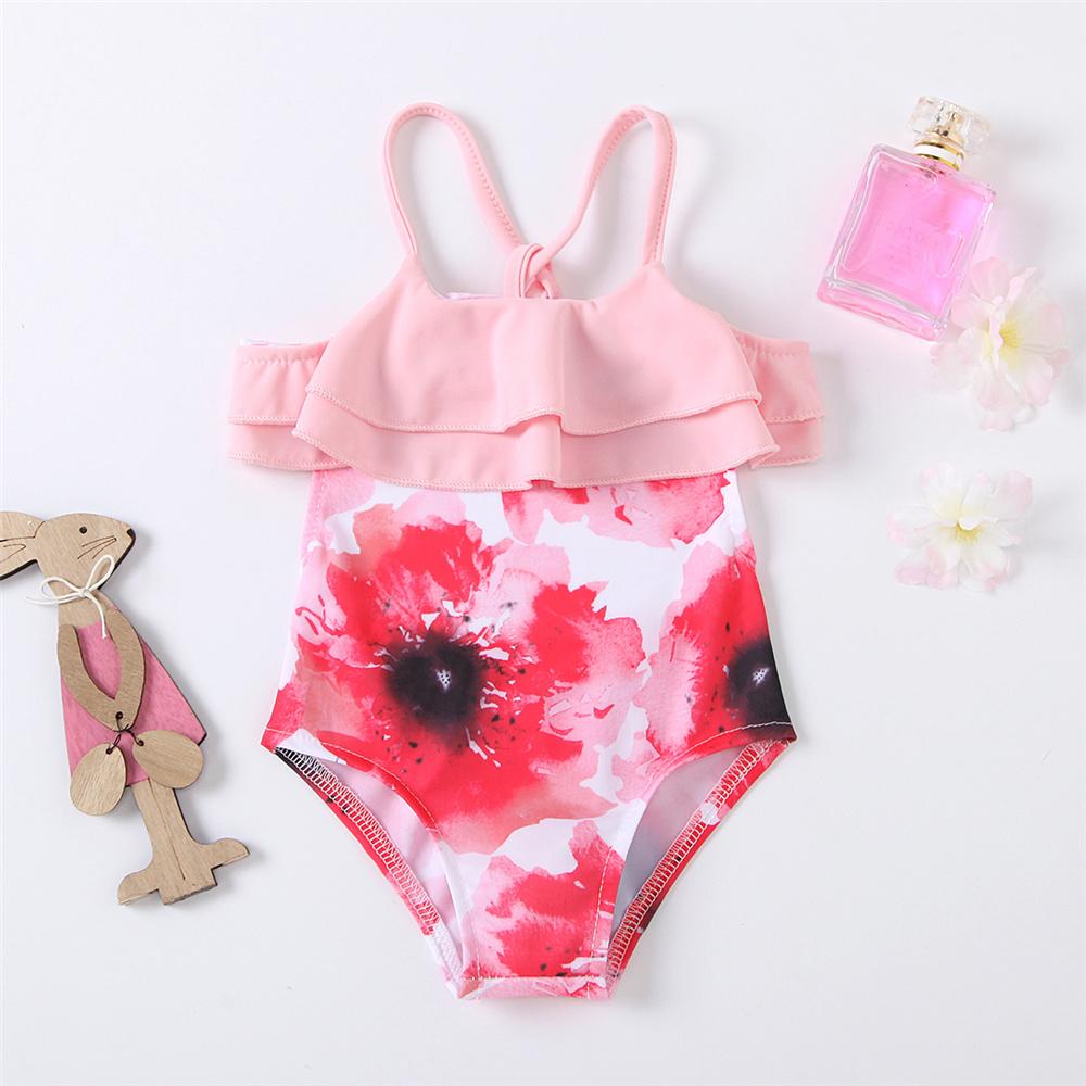 Girls Floral Printed Sling Swimwear Toddler One Piece Swimsuit