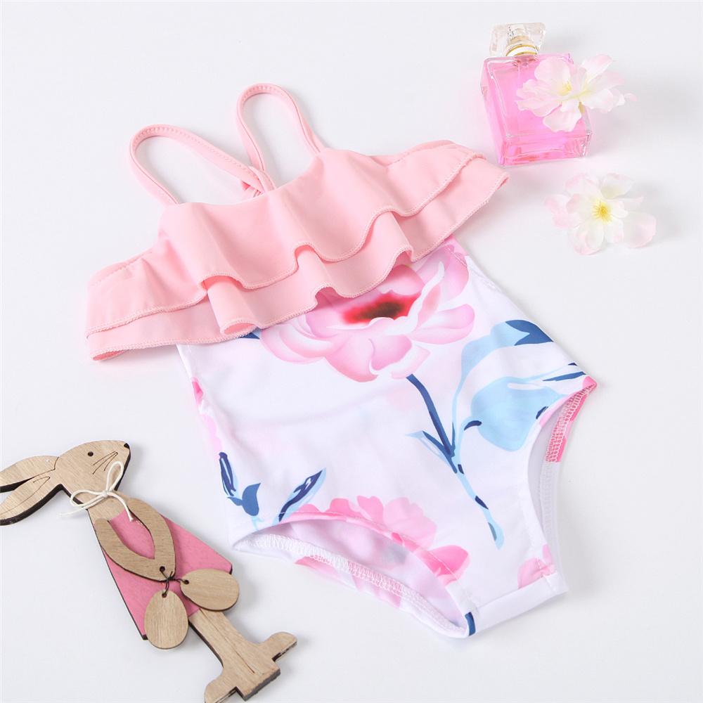 Girls Floral Printed Sling Swimwear Toddler One Piece Swimsuit