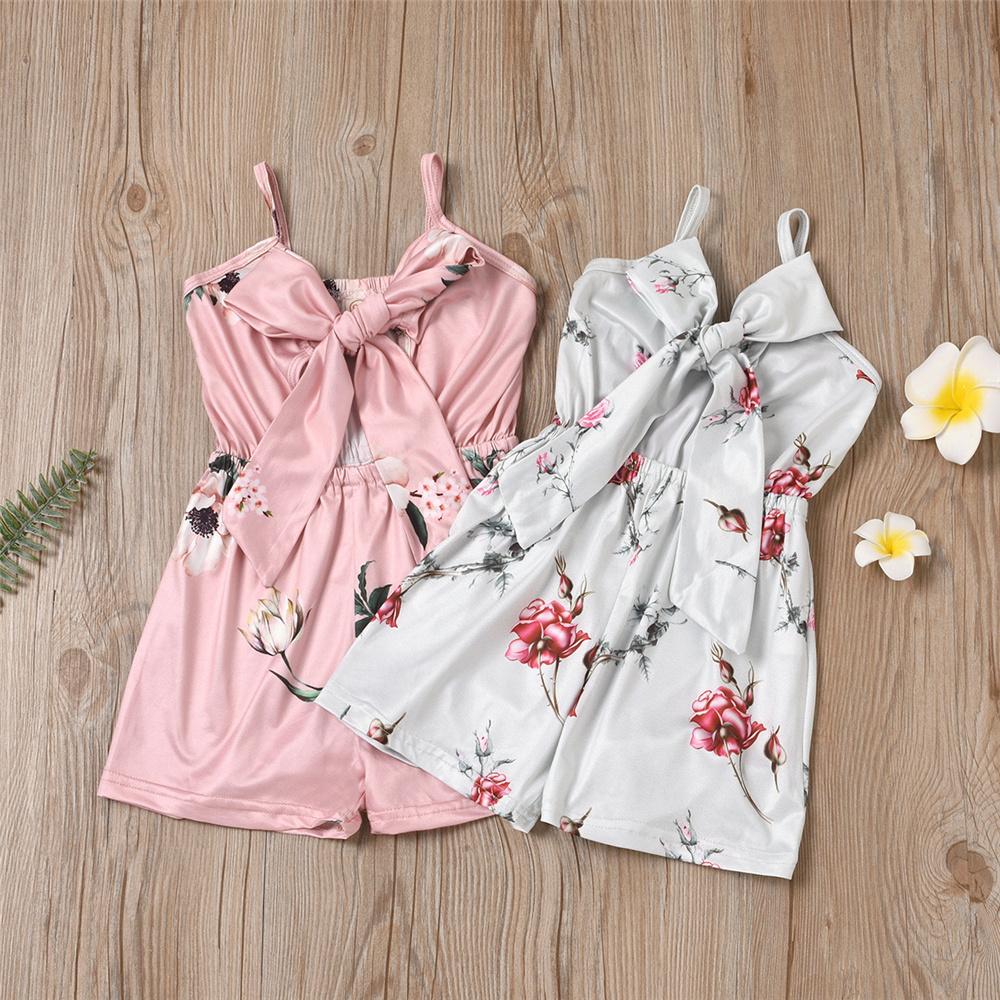 Girls Floral Printed Sling Tie Up Jumpsuit Summer Pajamas Wholesale Little Girl Clothing