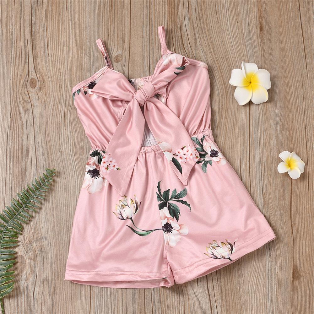 Girls Floral Printed Sling Tie Up Jumpsuit Summer Pajamas Wholesale Little Girl Clothing