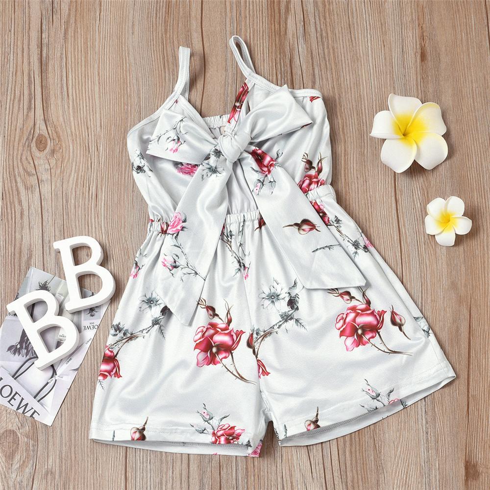 Girls Floral Printed Sling Tie Up Jumpsuit Summer Pajamas Wholesale Little Girl Clothing