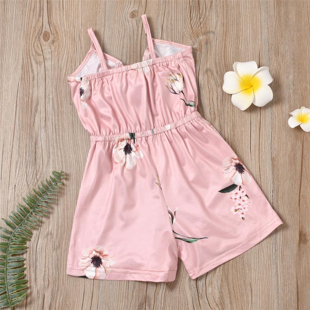 Girls Floral Printed Sling Tie Up Jumpsuit Summer Pajamas Wholesale Little Girl Clothing