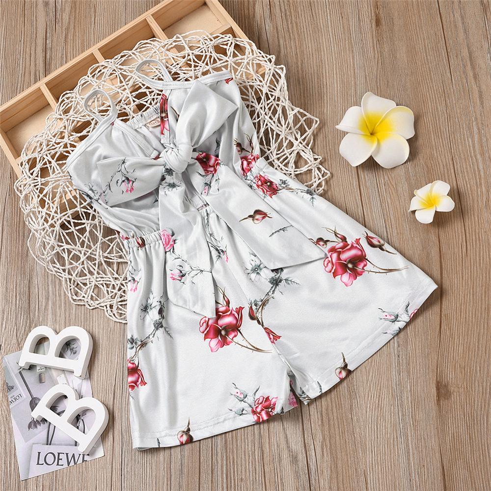 Girls Floral Printed Sling Tie Up Jumpsuit Summer Pajamas Wholesale Little Girl Clothing