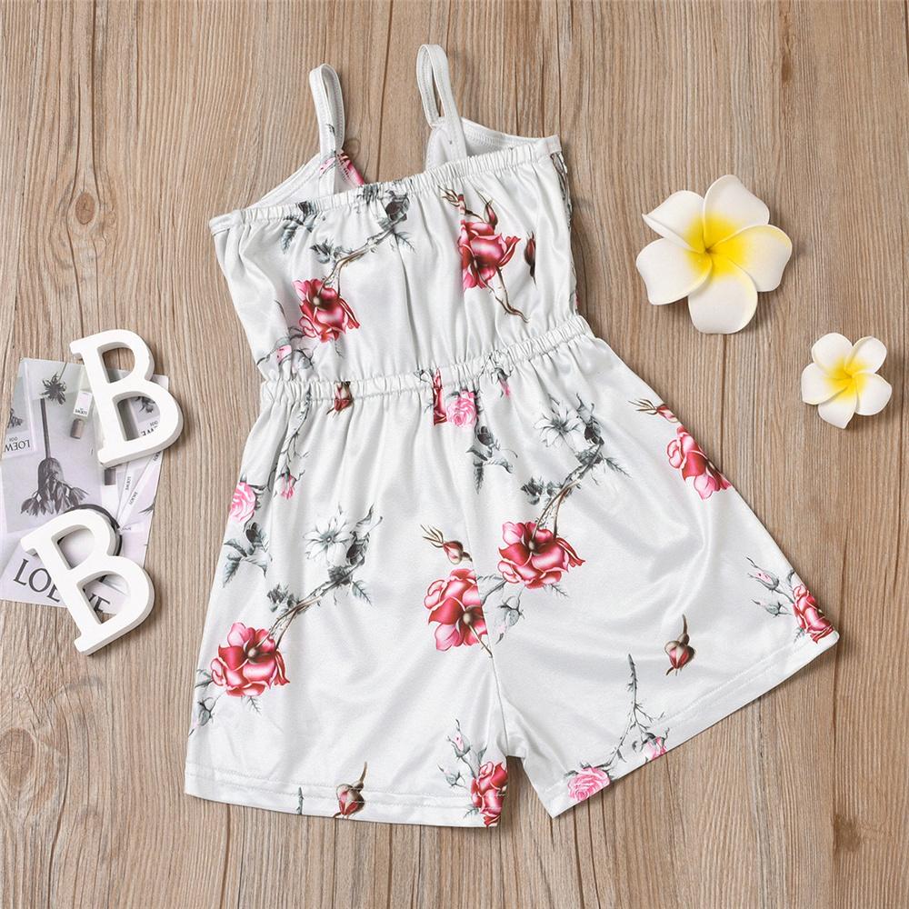 Girls Floral Printed Sling Tie Up Jumpsuit Summer Pajamas Wholesale Little Girl Clothing