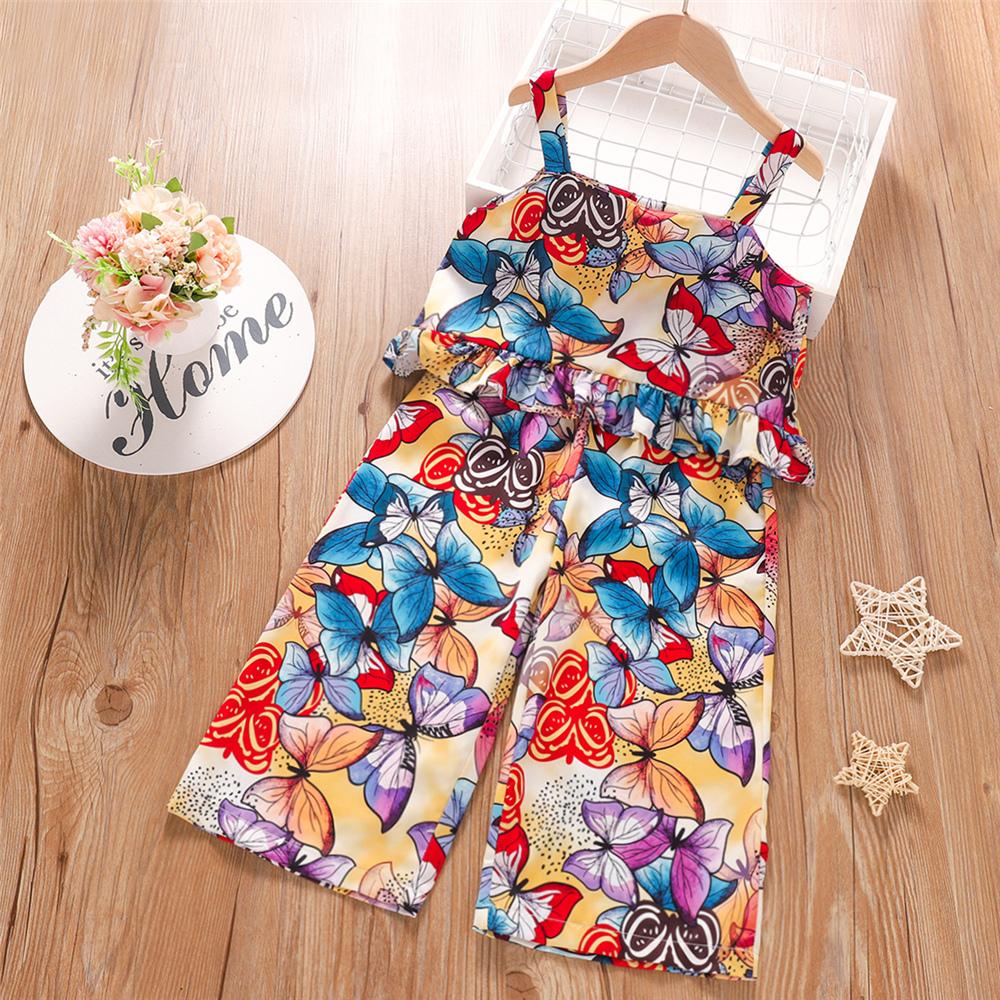 Girls Floral Printed Sling Top & Wig Leg Pants kids clothing wholesale