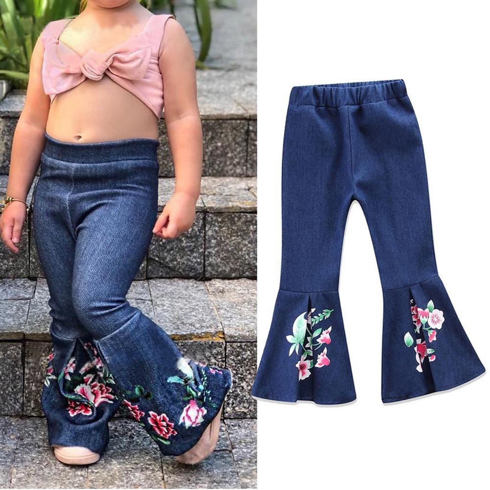 Girls Floral Printed Solid Flared Jeans Wholesale