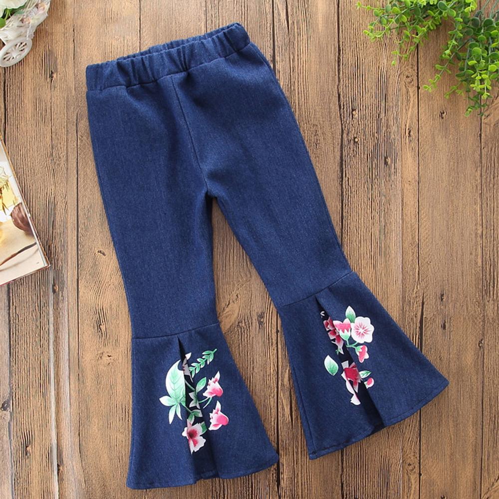 Girls Floral Printed Solid Flared Jeans Wholesale