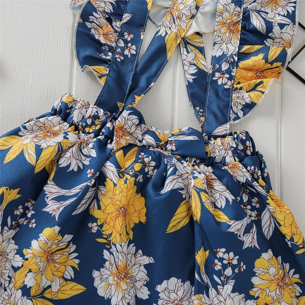 Girls Floral Printed Suspender Skirt wholesale childrens clothing