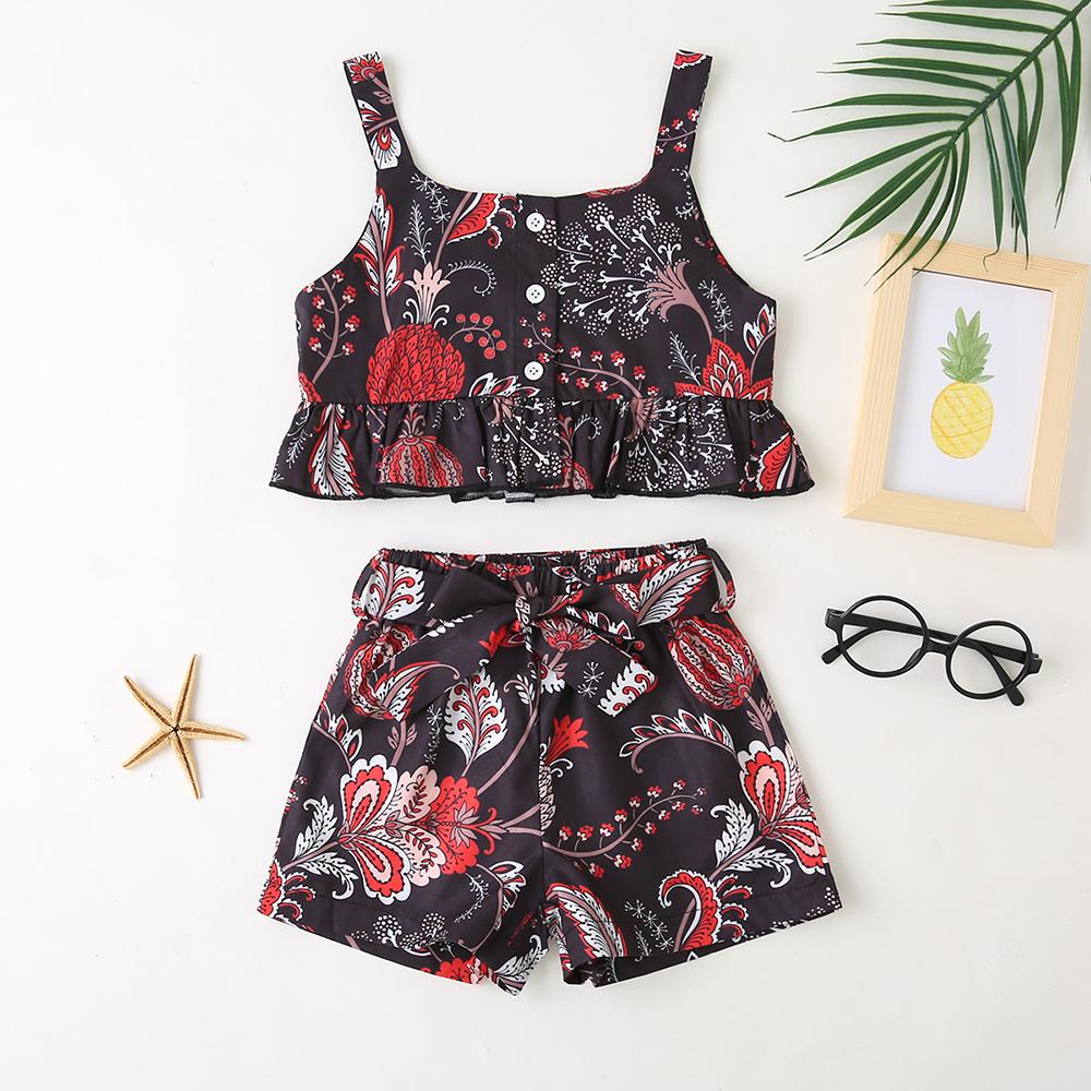 Girls Floral Printed Tank Top & Shorts Trendy Kids Wholesale Clothing