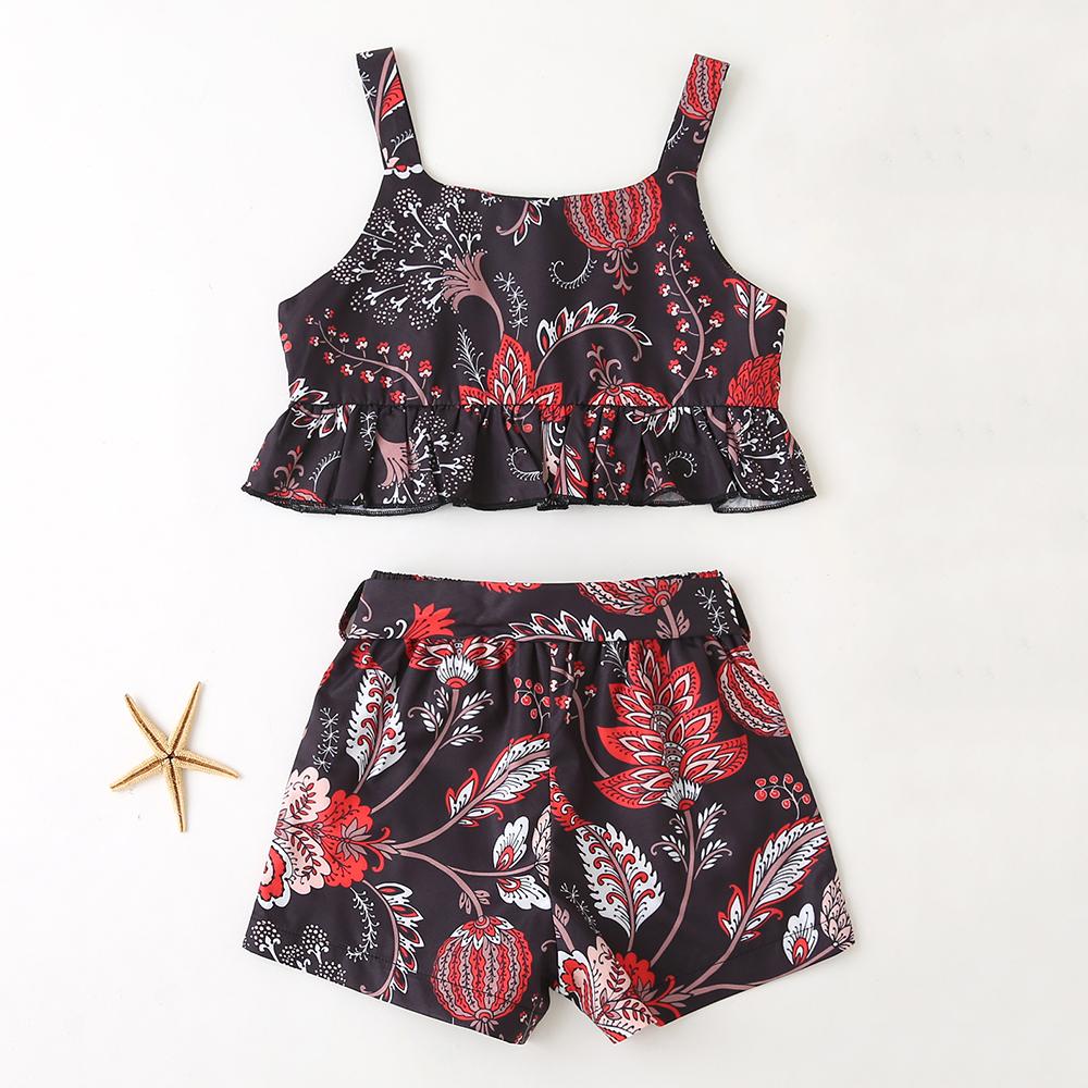 Girls Floral Printed Tank Top & Shorts Trendy Kids Wholesale Clothing