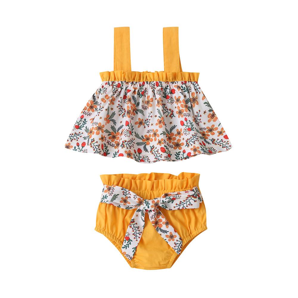 Baby Girls Floral Printed Tube Top & Bow Shorts Wholesale Baby Clothes