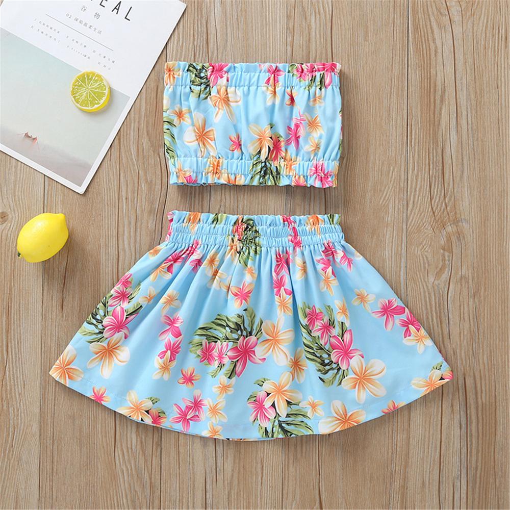 Girls Floral Printed Tube Top & Skirt Wholesale Clothing For Girls