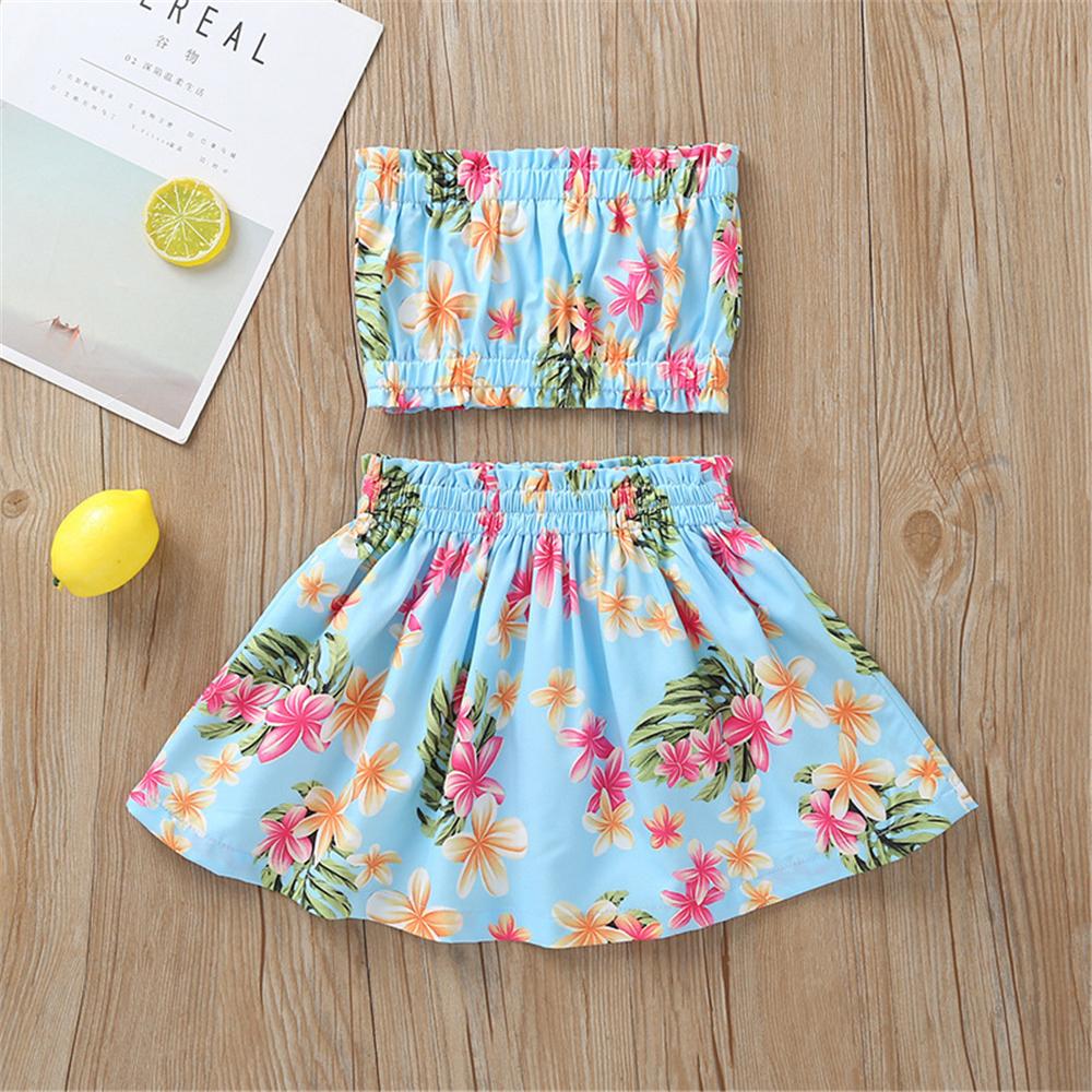 Girls Floral Printed Tube Top & Skirt Wholesale Clothing For Girls