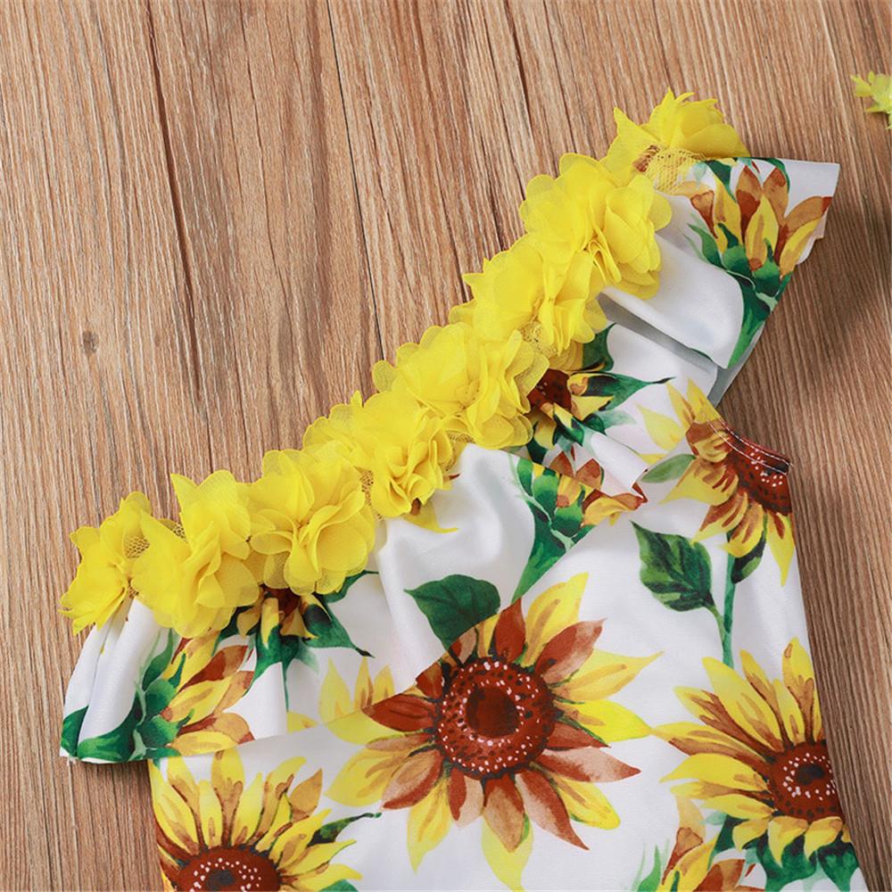 Girls Flower Fruit Printed Oblique Shoulder Swimwear Wholesale Plus Size Swim Wear