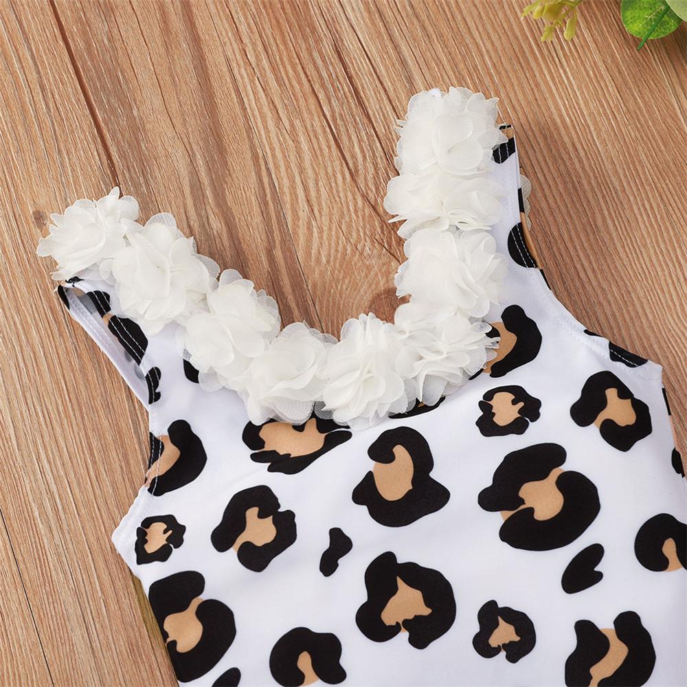 Girls Flower Leopard Printed Sleeveless Swimwear Wholesale Baby Girl Clothes