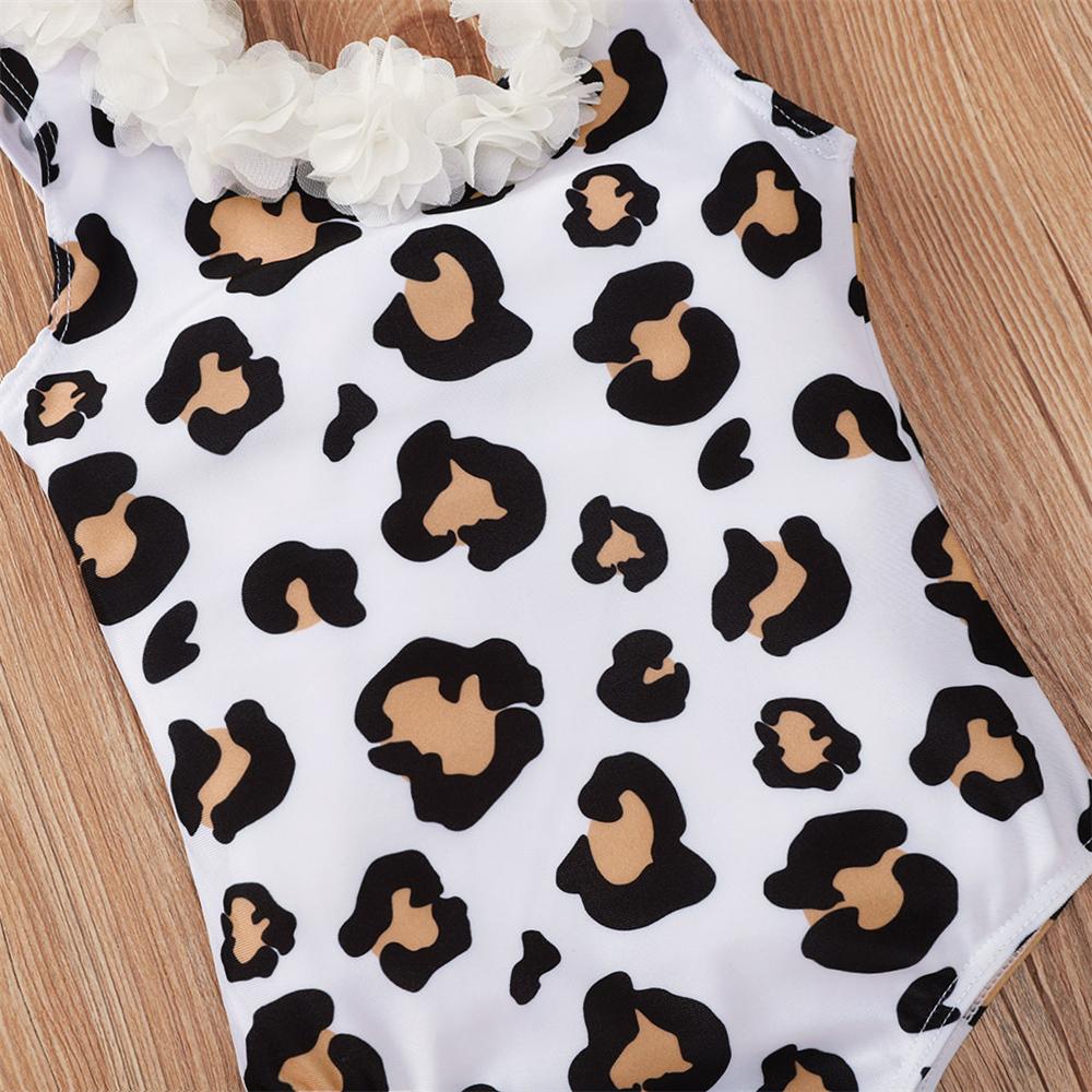Girls Flower Leopard Printed Sleeveless Swimwear Wholesale Baby Girl Clothes