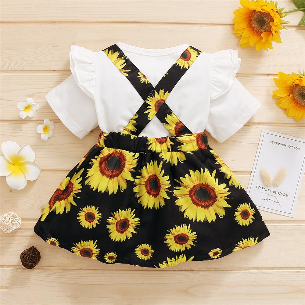 Girls Flower Letter Printed Top & Suspender Skirt childrens wholesale clothing