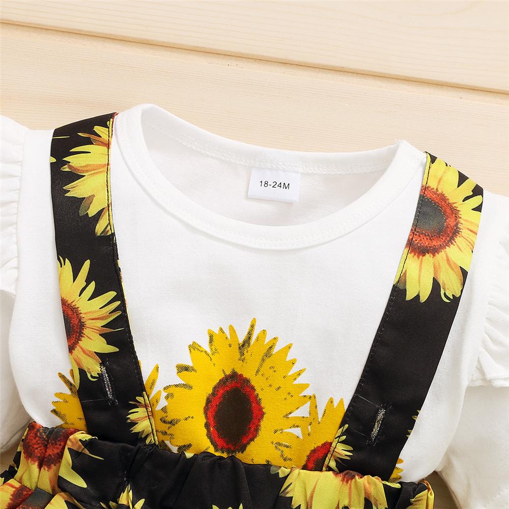 Girls Flower Letter Printed Top & Suspender Skirt childrens wholesale clothing