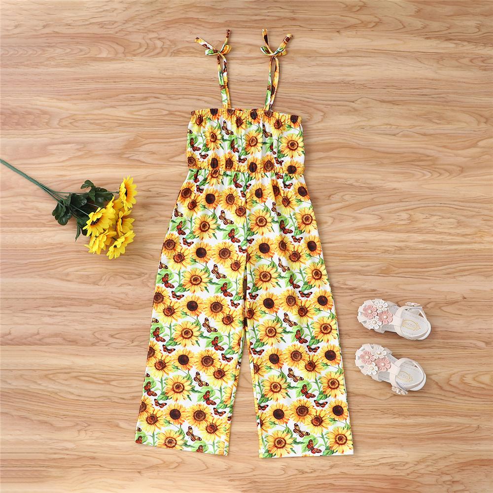 Girls Flower Printed Sling Jumpsuit kids wholesale clothing