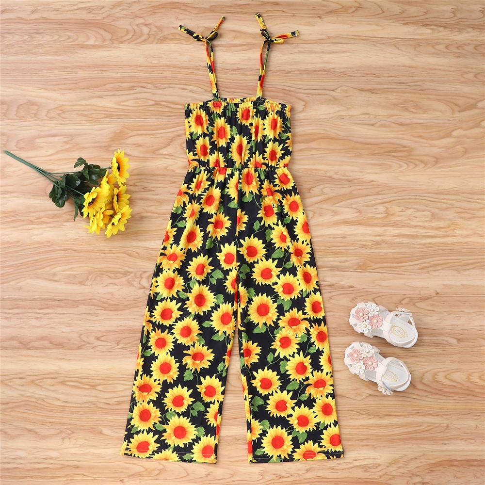 Girls Flower Printed Sling Jumpsuit kids wholesale clothing