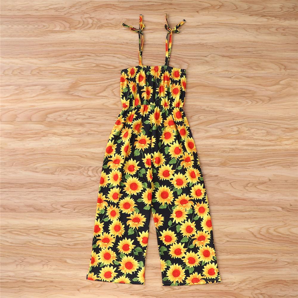 Girls Flower Printed Sling Jumpsuit kids wholesale clothing