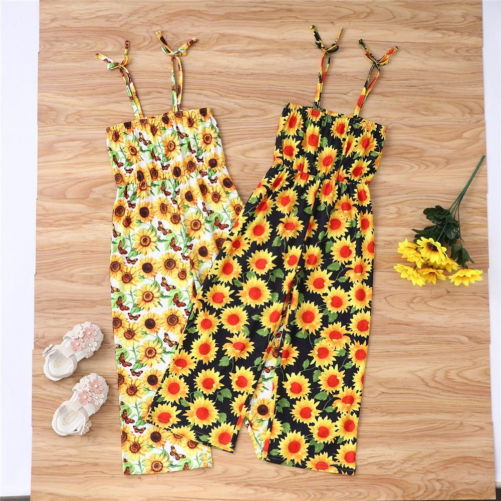 Girls Flower Printed Sling Jumpsuit kids wholesale clothing