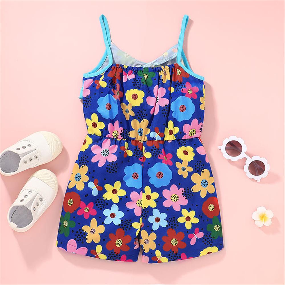 Girls Flower Printed Sling Jumpsuit wholesale childrens clothing