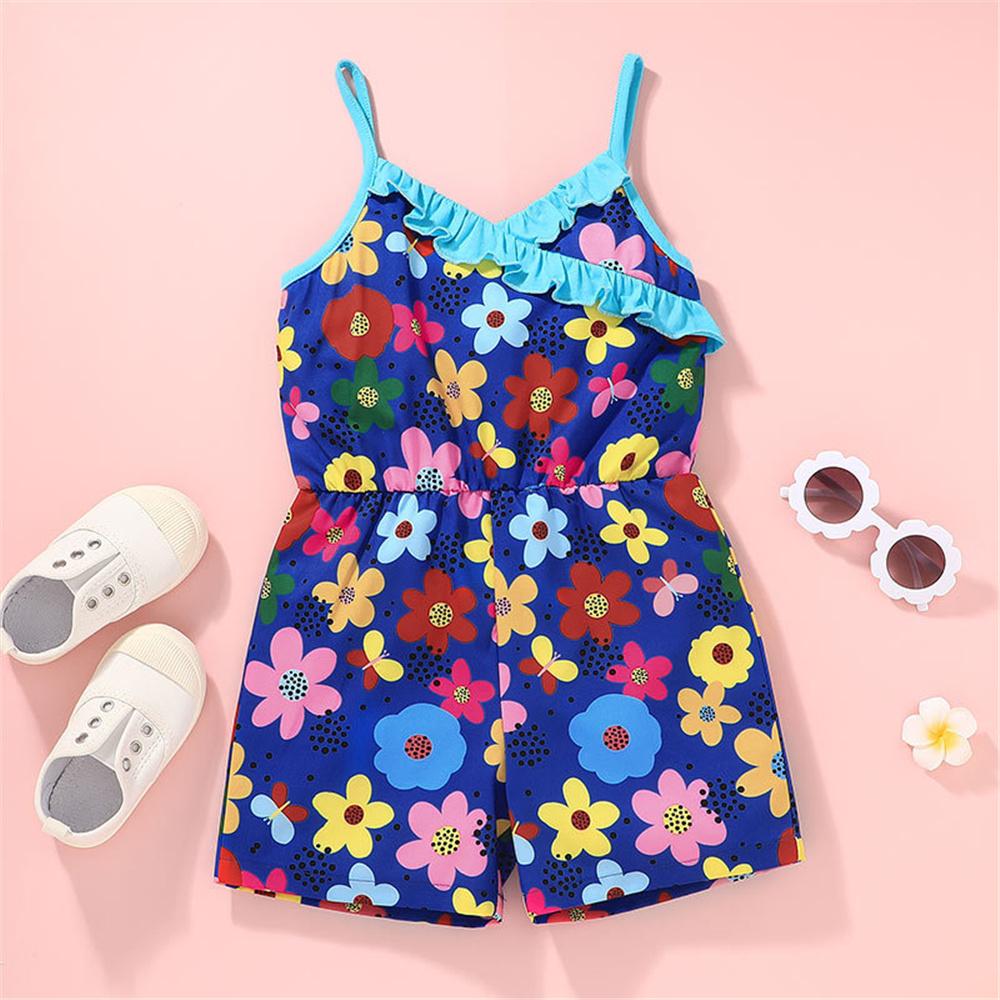 Girls Flower Printed Sling Jumpsuit wholesale childrens clothing